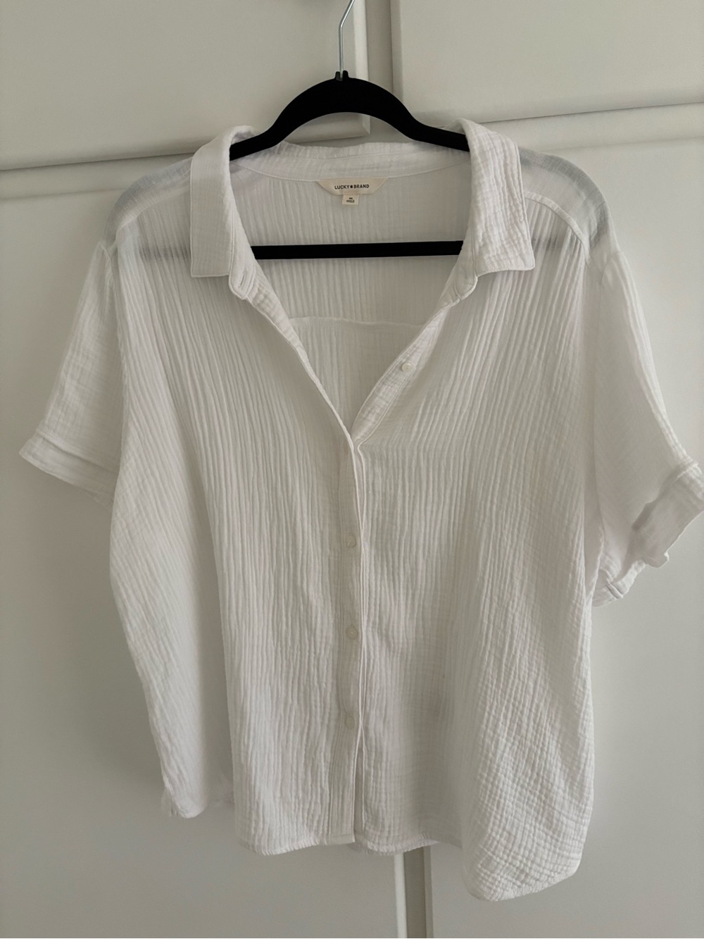 Lucky Brand White Crinkle Button-Down Shirt